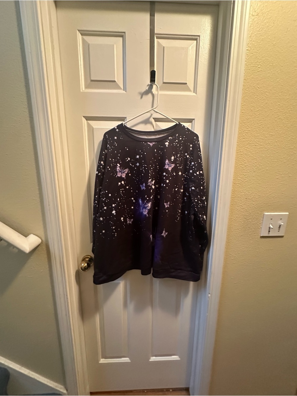 George Black Pullover Sweatshirt with Purple Butterfly Print